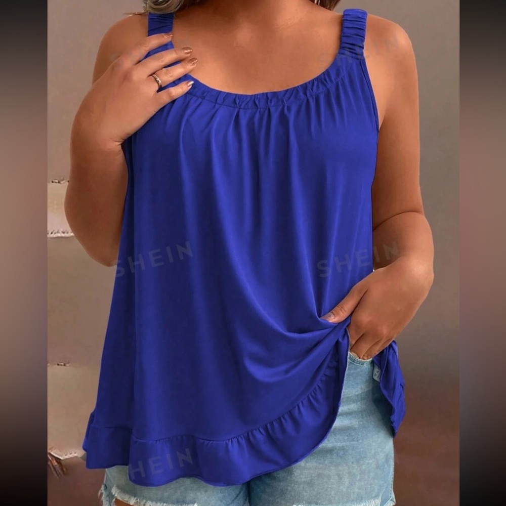 NIP SHEIN LUNE Plus Size Ruffle Hem Tank Top SIZE 3X blue
